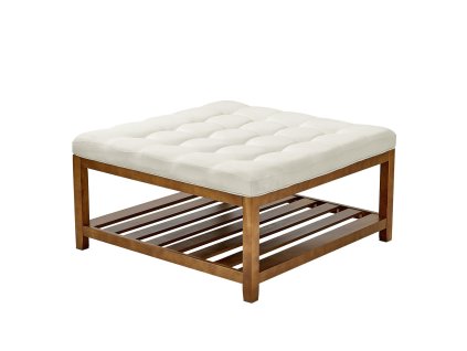 Taburetka štvorcová 87.5 cm, čalúnená ľanom, drevená polica, 400 lbs