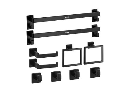 Súprava do kúpeľne, 10 dielov, matná čierna, nerez, 2×24-in tyče