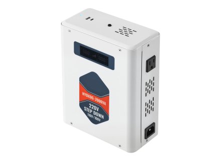 Transformátor napätia 2000VA 220V→110V, 2×US zásuvky, usb, lcd