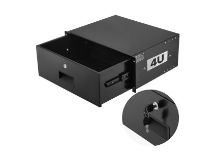 Zásuvka 4u do racku, nosnosť 22.68 kg, uzamykateľná, otvory na káble