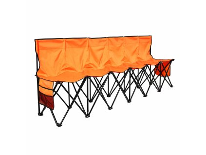 Prenosná skladacia lavička, 6 miest, operadlo, bočné vrecká, oranžová
