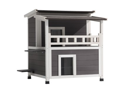 Domček pre mačky, dvojposchodový, penová izolácia, 84×75×82 cm