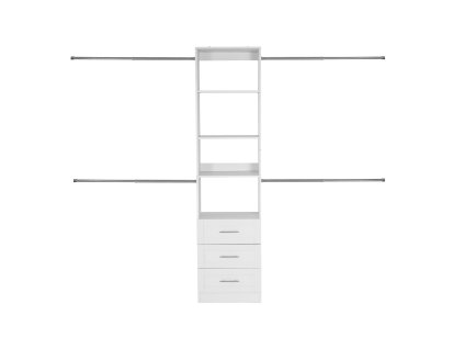 Šatníkový systém s 3 zásuvkami, nastaviteľná výška, 4 tyče, biely