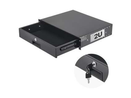 Zásuvka 2U do serverového racku, nosnosť 22.68 kg, zamykateľná