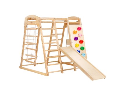 Detské vnútorné ihrisko 7v1 109×120×119.5 cm, drevo, lano, šmýkačka