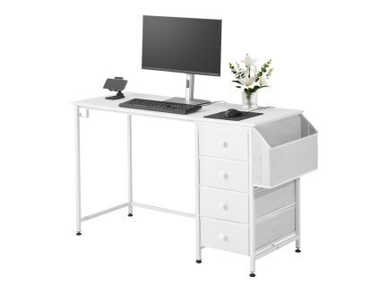 Počítačový stôl 120 cm s látkovými zásuvkami, obrátiteľný, kovový rám