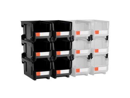 Plastové stohovateľné úložné boxy 12× 37.7×21.5×18 cm čierne/priehľadné