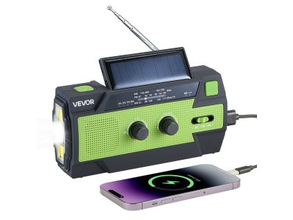 Núdzové rádio 4000mAh fm/am/wb/noaa, solárne, kľuka, usb, sos svetlo