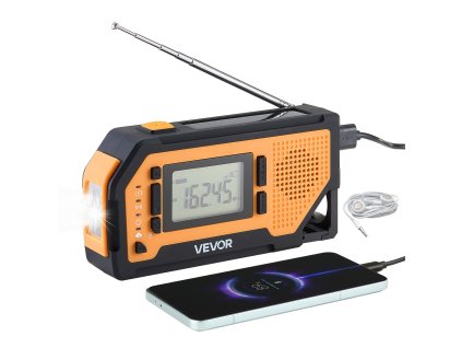 Núdzové rádio 2000mAh FM/AM/WB/NOAA solárne a kľukové USB SOS