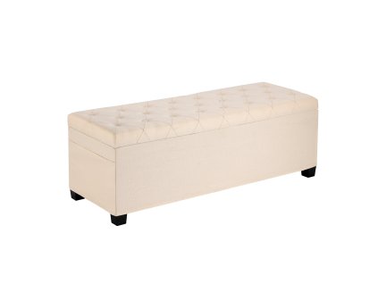 Úložný taburet s gombíkmi, výklopné veko, ľanové čalúnenie, béžový