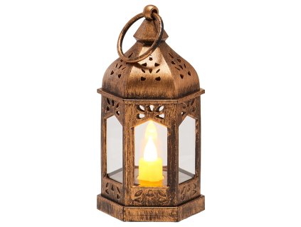 Sada 12 bezplameňových led lampášikov na zavesenie s sklom, bronz