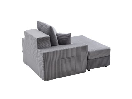 Leňoška 1115 mm modulová bez rámu, manšestrový poťah, šedá s opierkami