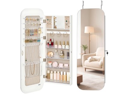 Zrkadlová skrinka na šperky 1080 mm vysoká biela, zamykateľná