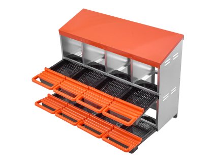 Hniezdný box pre sliepky 8 priehradok, kovový, 30–45 in, naklonený