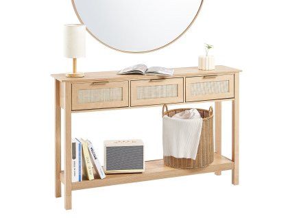 Konzolový stolík z ratanu s 3 zásuvkami a posuvnými dvierkami