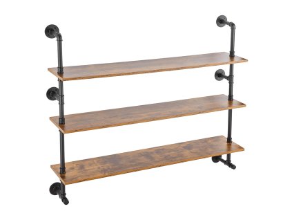 Nástenná polica z rúrok 3-poschodová 48×9.84in, drevené police čierna