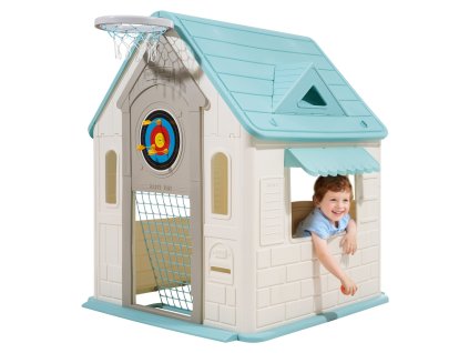 Detský domček do záhrady 5 v 1 s tobogánom, basketbalom, šípkami