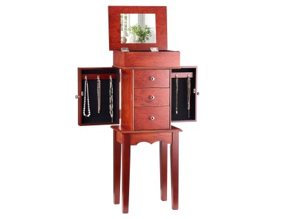 Šperkovnica, 3 zásuvky, výklopné zrkadlo, 2 bočné dvere s 6 háčikmi