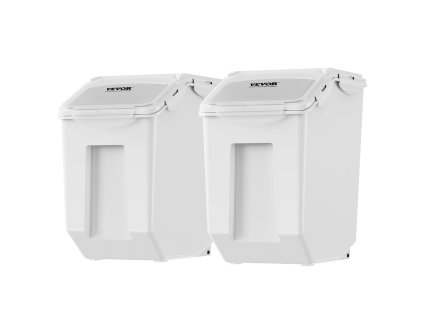 Úložný zásobník 2×15L na krmivo a múku, 2 odmerky, kolieska a viečko