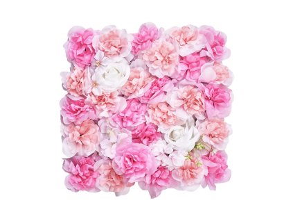 Umelá kvetinová stena 12 panelov 15×15 inch, sieťový podklad, ružová