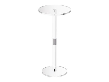 Akrylový príručný stolík okrúhly vrch, pevný stĺp, 25.4×25.4×54 cm