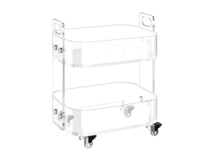 Akrylový stolík na kolieskach, 2 police, priehľadný, 30.5×41.6×48 cm