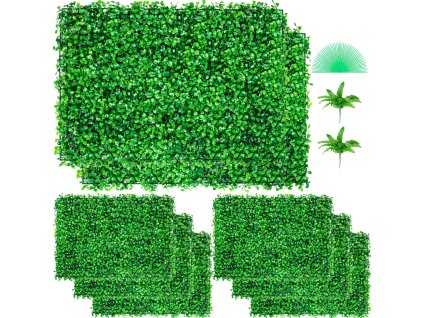 Panel z umelého buxusu 8 ks 24×16" 4 cm uv odolný zelený na stenu