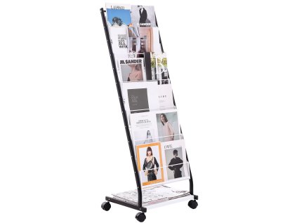 Stojan na časopisy, 6 priehradiek, na podlahu, 4 kolieska (2 brzdové)