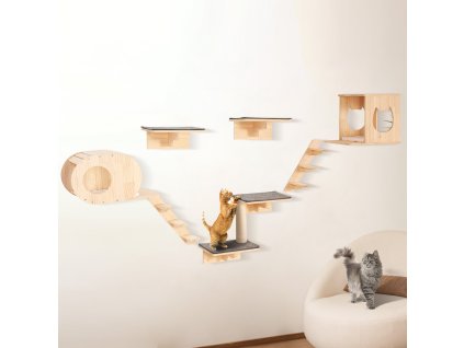 Nástenné poličky pre mačky 7 dielov, lehátka, hojdačka, max. 40 lbs