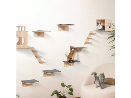Nástenné police pre mačky, 9 dielov, postele a hamaky, nosnosť 40 lbs