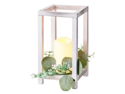 Sada drevených lucerničiek s led sviečkami a vencami, 36 ks, biela