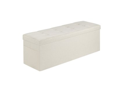 Skladací úložný puf lavička ľan, bočné vrecká, nosnosť 660 lbs béžový