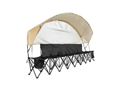 Skladacia lavička 6-miestna s vreckami, držiakmi a strieškou, čierna