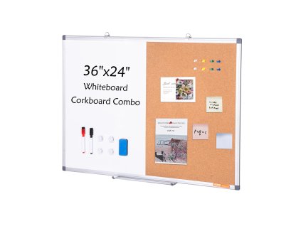 Kombinovaná biela tabuľa a korková doska s hliníkovým rámom 36×24"