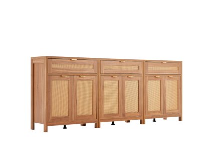 Ratanová komoda, 3-dielna sada, 6 magnetických dvierok, 3 zásuvky