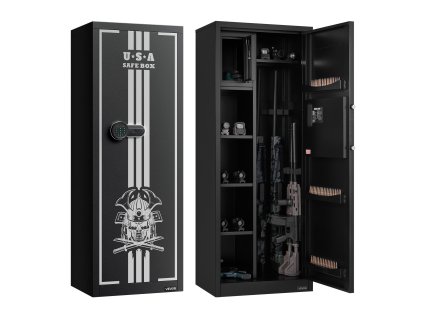 Skriňa na 4 zbrane, 3 sloty na náboje, 2 police, digitálny kód a kľúč