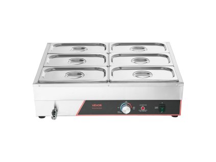 Ohrev jedla 1500W nerezový 6-panvový stolový bain-marie s vekom