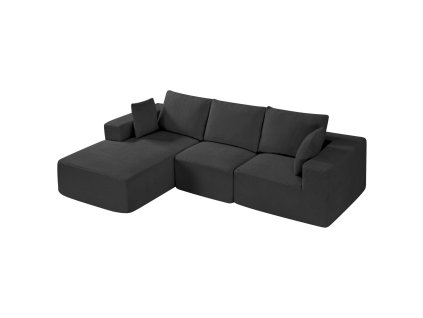 Modulová sedačka v tvare l s ležadlom, kordurové čalúnenie, čierna