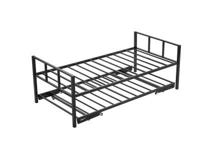 Jednolôžková posteľ s prístelkou, kovový rám, kovové lamely, čierna