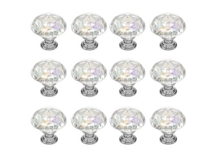 Gombíky do skrine 12 ks, 31 mm akryl/zliatina zinku, diamantové