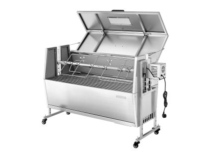 Rožňový gril elektr. 38 W, kapacita 60 kg, nerez, kolieska, 4 výšky