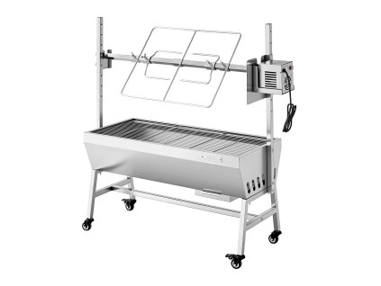 Rotačný gril na ražni 38W, nosnosť 60 kg, 7 polôh, kolesá, nerez