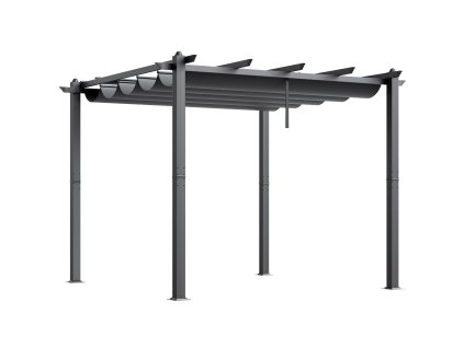 Pergola s vysúvacou strechou 10'×10' hliníková sivá so slnečnou clonou