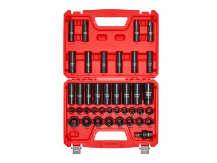 Sada rázových hlavíc 1/2 in, 39 ks, 6-bodové, 9-30 mm, cr-v, kĺb