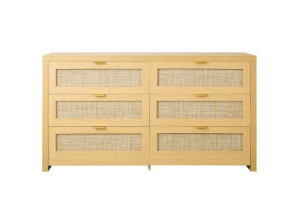 Ratanová komoda s 6 zásuvkami, kovové úchyty, do spálne, burlywood