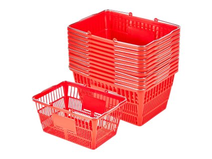 Nákupné košíky 12 ks, 21 l, stohovateľné, kovové rúčky, červené