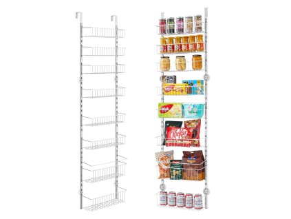 Organizér cez dvere, 8 políc, oceľ, nastaviteľný, biely, na korenie