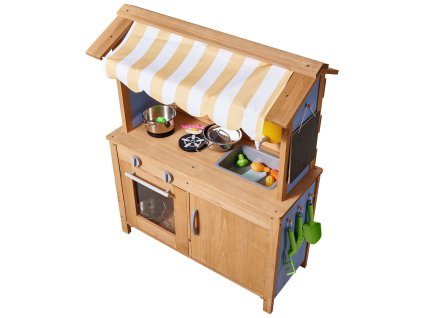 Detská blatová kuchynka, drevená so drezom, strieškou a príslušenstvom
