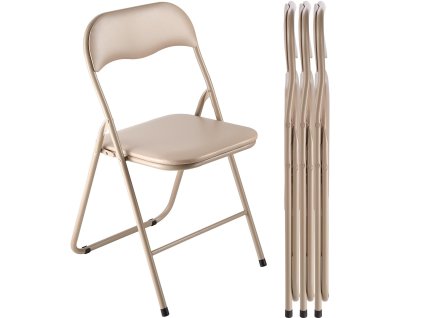Skladacie stoličky 4 ks, kožené, kovový rám, čalúnené sedadlá, khaki