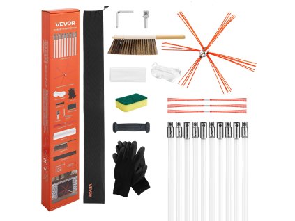 Súprava na čistenie komína 10 m, 90° ohybný nástroj, štetce, okuliare